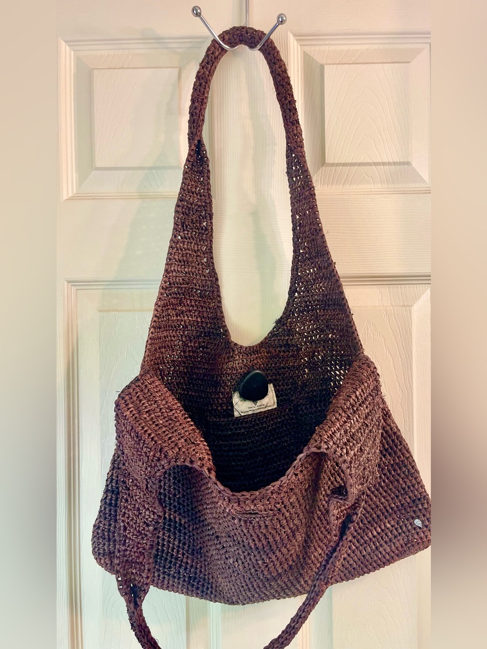 NWOT - Helen Kaminski Dark Brown Handwoven Shoulder Bag Large Rolled Handles - Picture 4 of 9